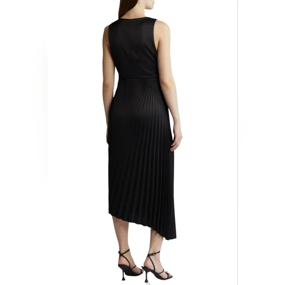 Sam Edelman Pleated Asymmetric Hem Satin Dress - Picture 2 of 12